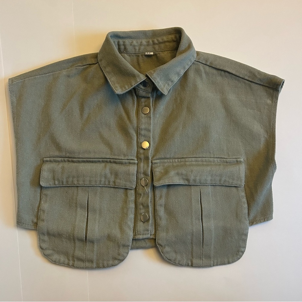 Olive Green Cropped Vest with Pockets